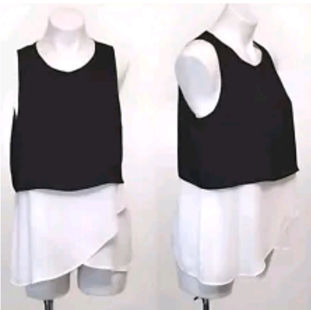 Joseph Ribkoff Colorblock Chiffon Double Layered Tank Top Flowy Chic Small - Picture 3 of 11